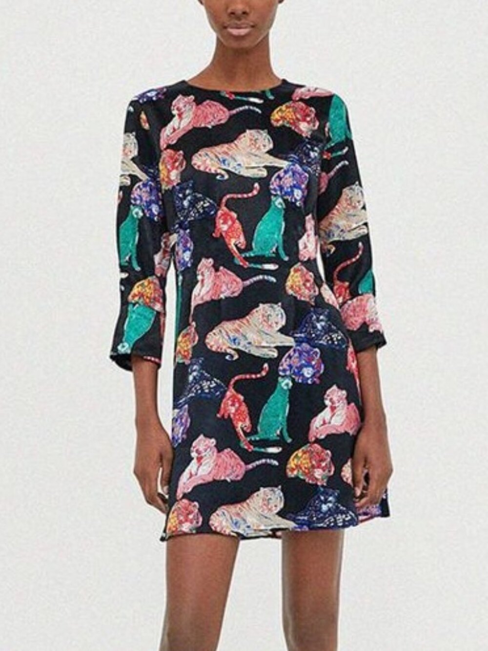 ZARA Colorful Tiger Print Satin Mini Dress XS Animal Print